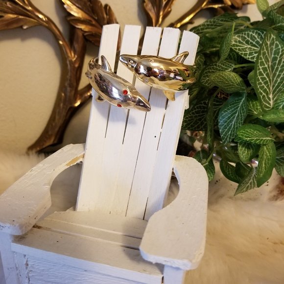 Vintage Spring Dbl Dolphin Gold & Silver Bracelet - Picture 7 of 9